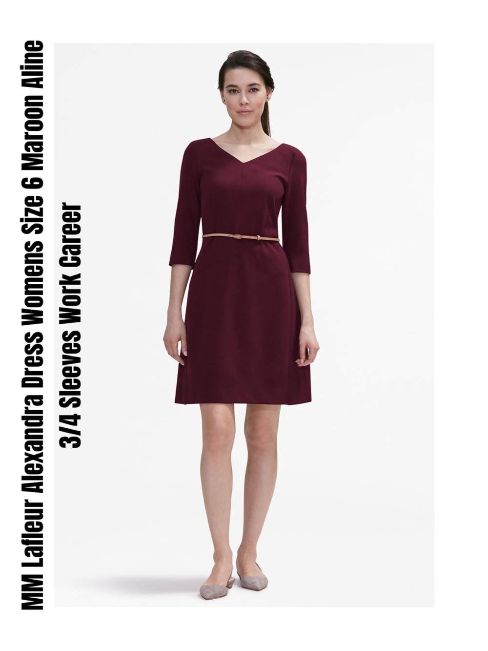 MM Lafleur Alexandra Dress Womens Size 6 Maroon Aline 3/4 Sleeves Work Career